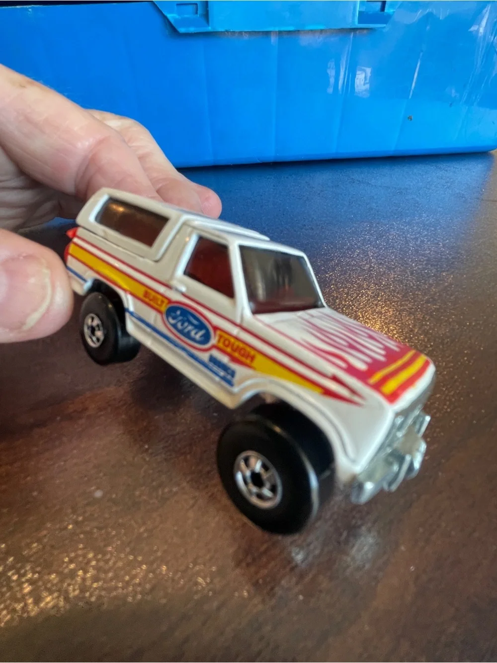 Hot Wheels 1980 Built Ford Tough Bronco White With Flames With Red Motorcycle